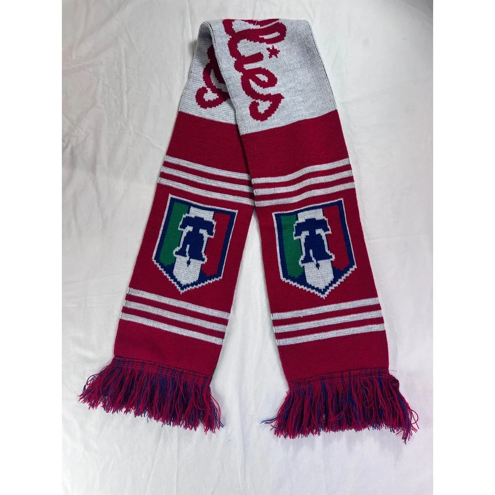 Philadelphia Phillies Scarf Success Promotion Red Green Liberty Bell Knit Fringe